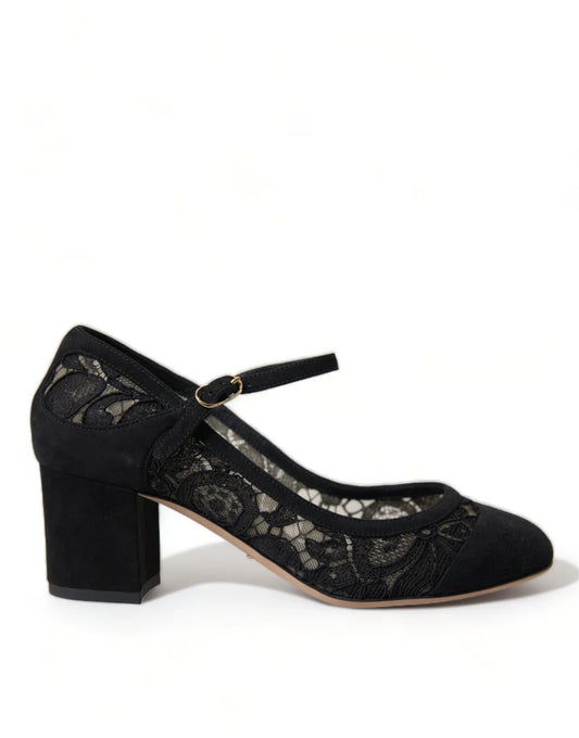 DOLCE & GABBANA Black Mary Jane Taormina Lace Pumps