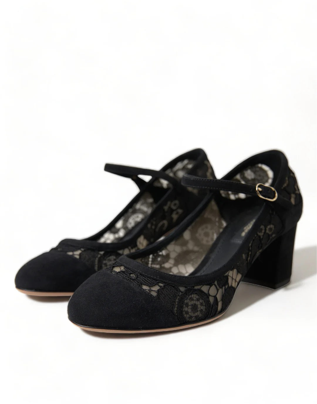 DOLCE & GABBANA Black Mary Jane Taormina Lace Pumps