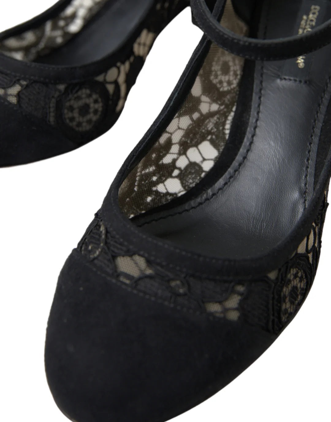 DOLCE & GABBANA Black Mary Jane Taormina Lace Pumps